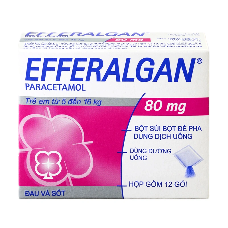 Bột sủi Efferalgan 80mg giúp giảm đau, hạ sốt hộp 12 gói - 1
